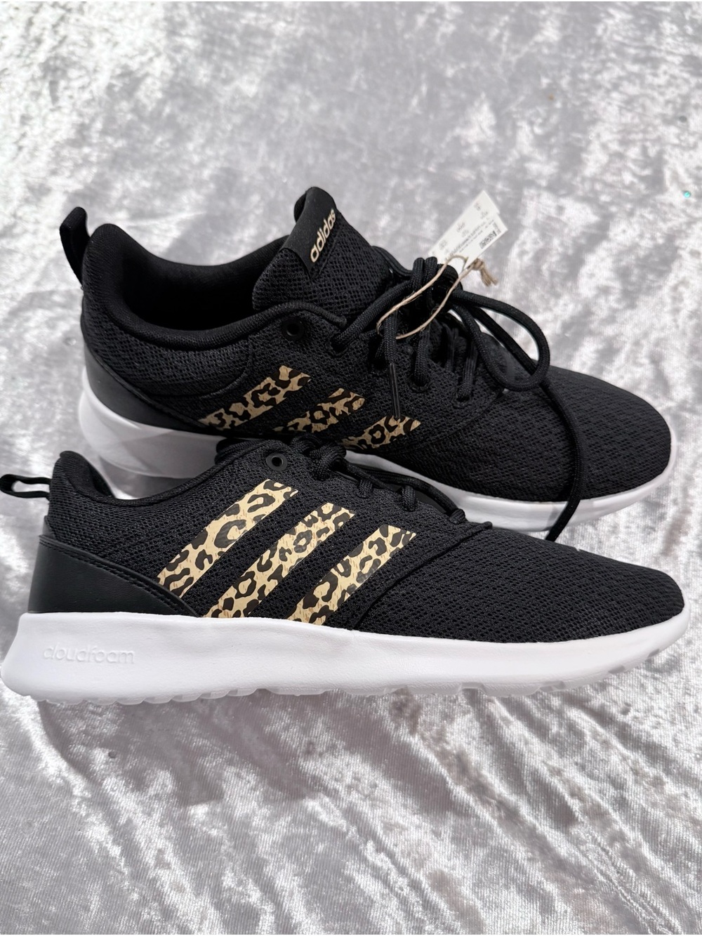 adidas Black Sneakers with Leopard-Print Three Stripes - 8 NWT